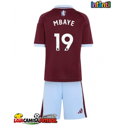 Camisa de Futebol Aston Villa Ibrahim Mbaye #19 Equipamento Principal Infantil 2026-27 Manga Curta (+ Calças curtas)